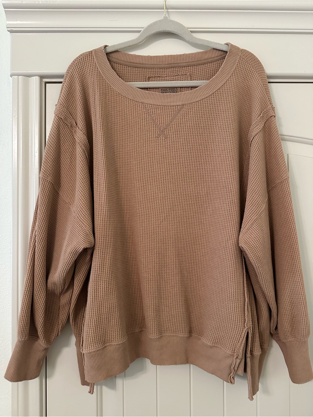 American Eagle Outfitters Waffle-Knit Long Sleeve Sweater - Mauve Tan